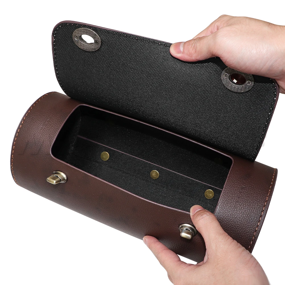 Universal Motorcycle Waterproof PU Leather Retro Cylinder Front and Rear Hanging Bag Tool Storage Bag Saddle Bag Outdoor Travel 5
