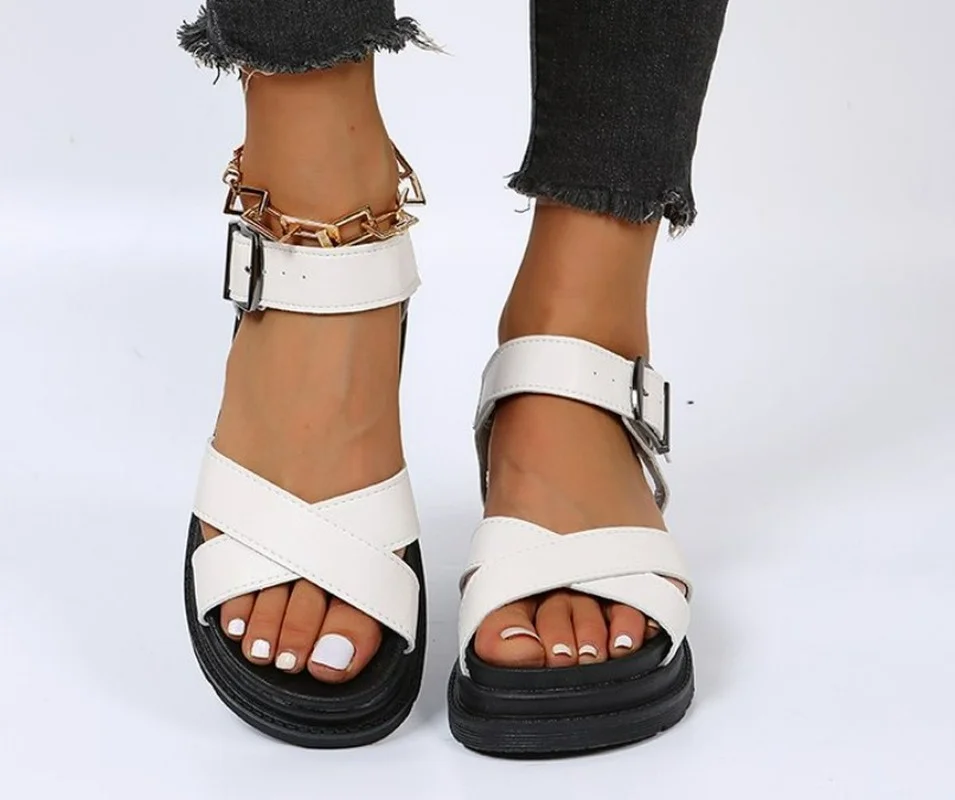 Open Toe Flatform Wedges Shoes Woman Summer Beach Sandals Sexy Women Plus Size PU Leather Sandalias