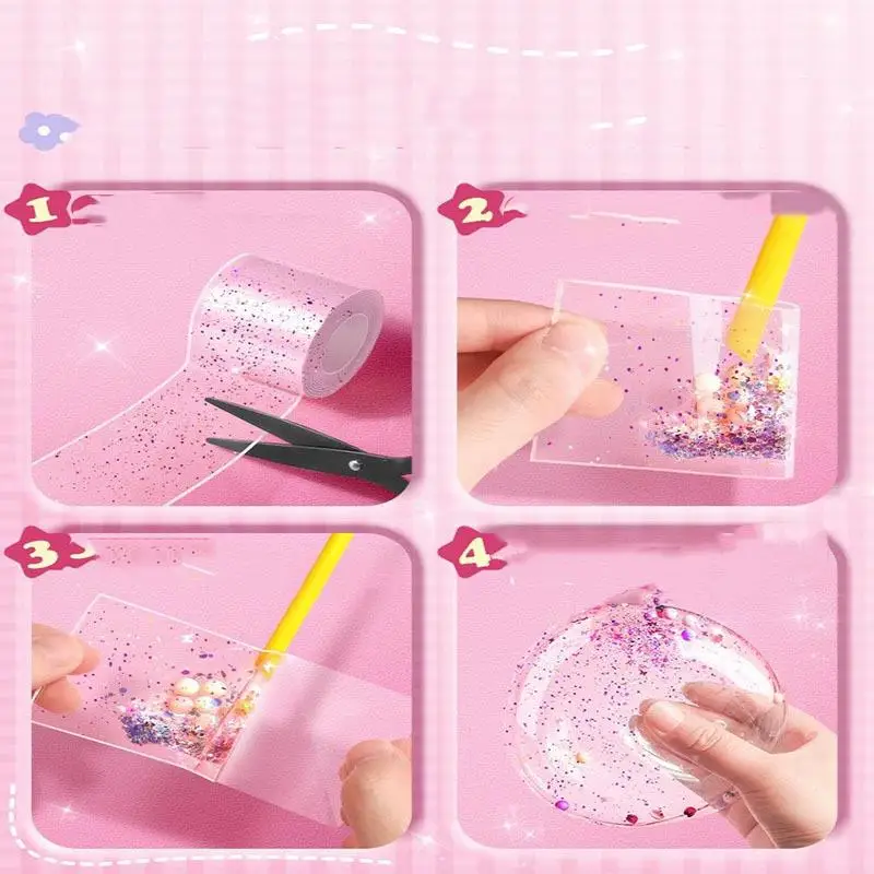 Adhesive Blowable Bubble Tapes Colorful Glitter Double-Sided High Sticky PET Nano Bubble Tape For Diy Craft Pinch Toy Making