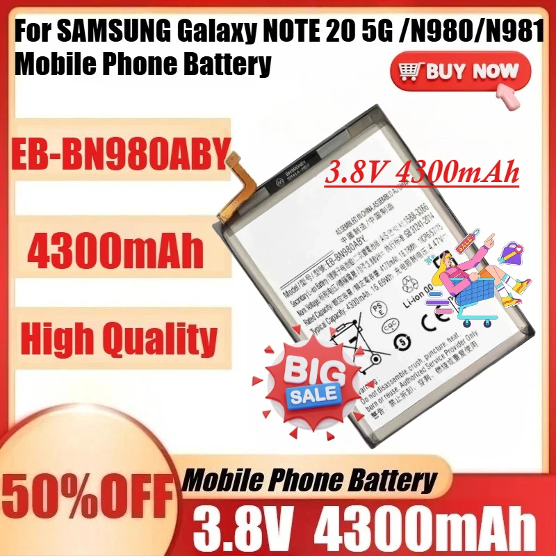 

For SAMSUNG Galaxy NOTE 20 5G /N980/N981 Mobile Phone Bateria+ Tools New High Quality EB-BN980ABY 3.8V 4300mAh Battery