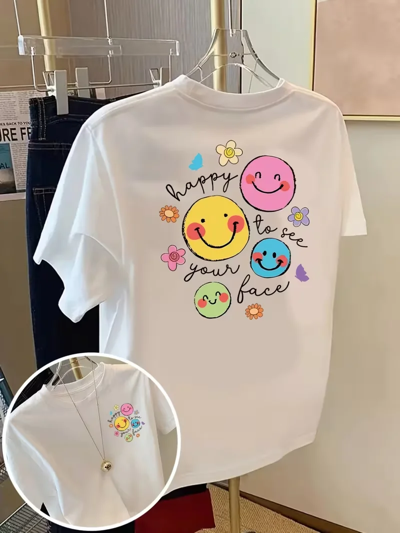 Friendship Print T Shirt with Cartoon Illustration Short Sleeve Crew Neck Casual Top for Summer Spring,Men Women Unisex Tops