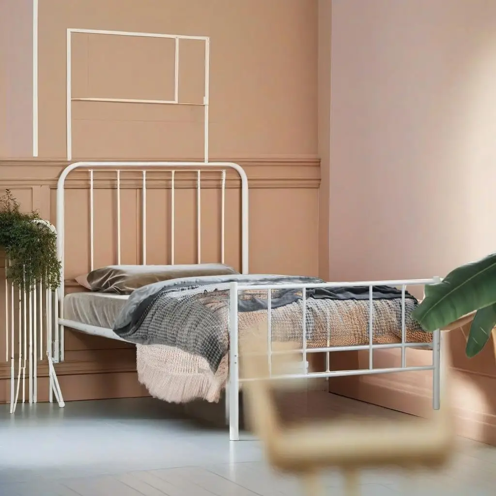 White Metal Bed Frame with Footboard 90x190cm - No Mattress Included