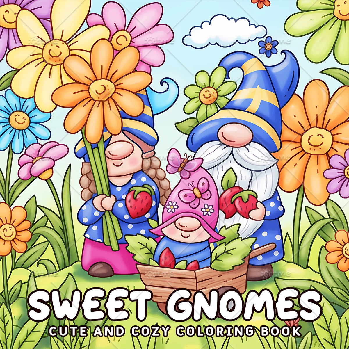 SWEET GNOMES Bold-easy Patterns Coloring Book for Adults Cute Drawing Book Perfect Gift for Party and Birthday ﻿