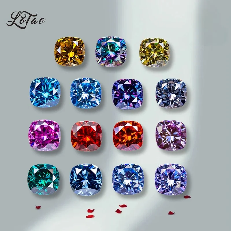 

Cushion Cut Moissanite Stone Pass Diamond Teste Multiple Colors VVS1 Gemstone for DIY Jewelry Making with Certificate
