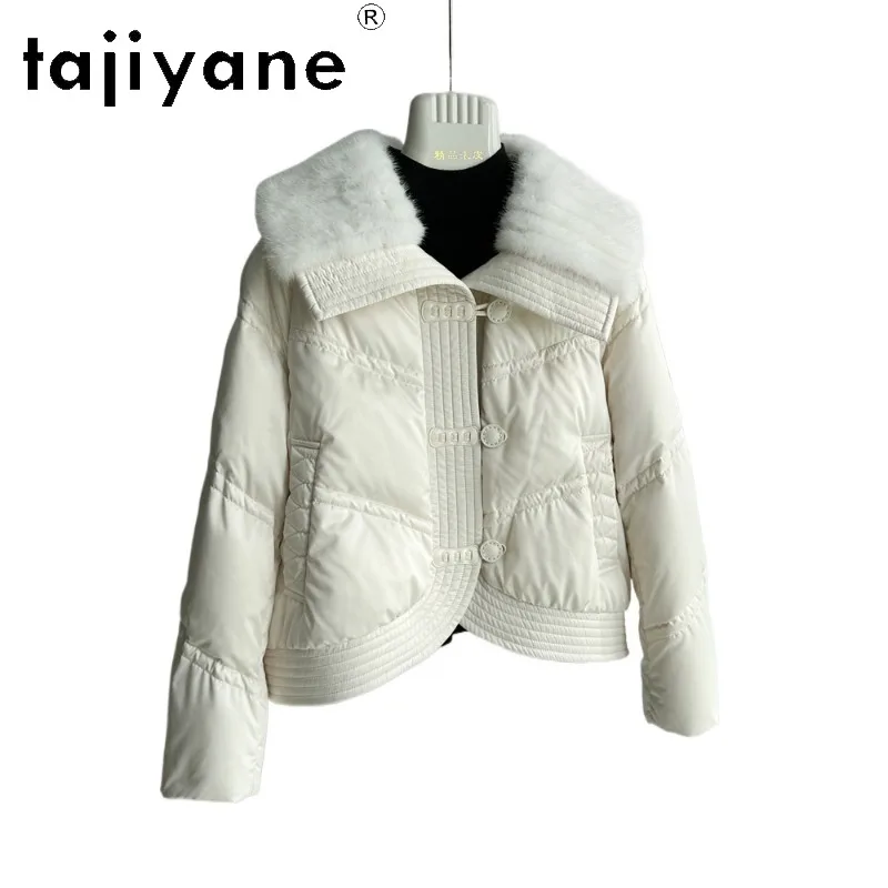 TAJIYANE High Quality Goose Down Jacket Mink Fur Collar Women Winter Coat Short Puffer Jacket Doll Collar Loose Coats for Woman
