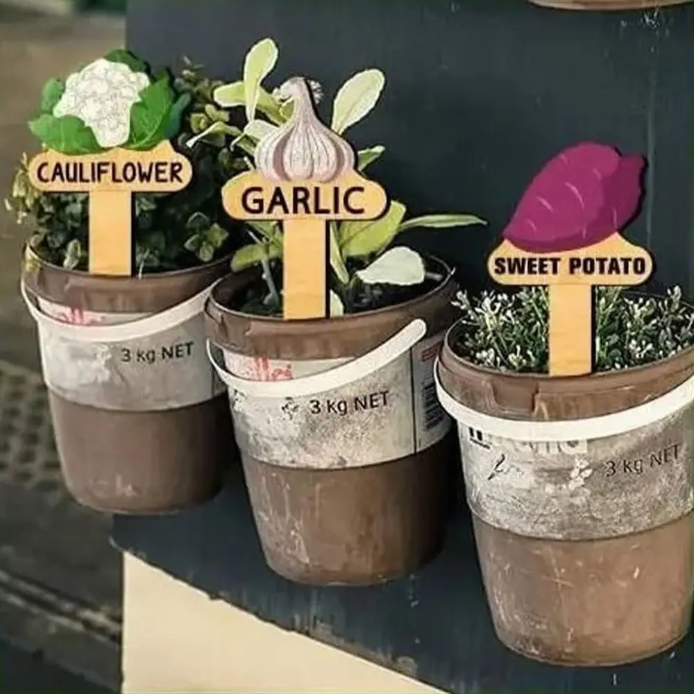 

15pcs Creative Wooden Plant Label Tags Reusable Cartoon Garden Labels Universal Plant Markers Stakes For Labeling Potted Plants