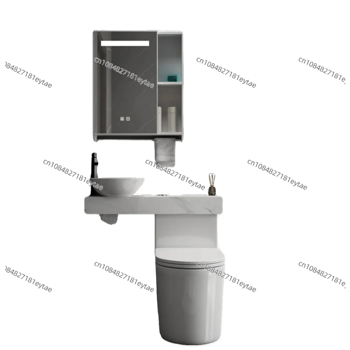 

Небольшой туалет для квартиры с умывальником, встроенная комбинированная столешница «два в одном», ванная комната из каменной плиты