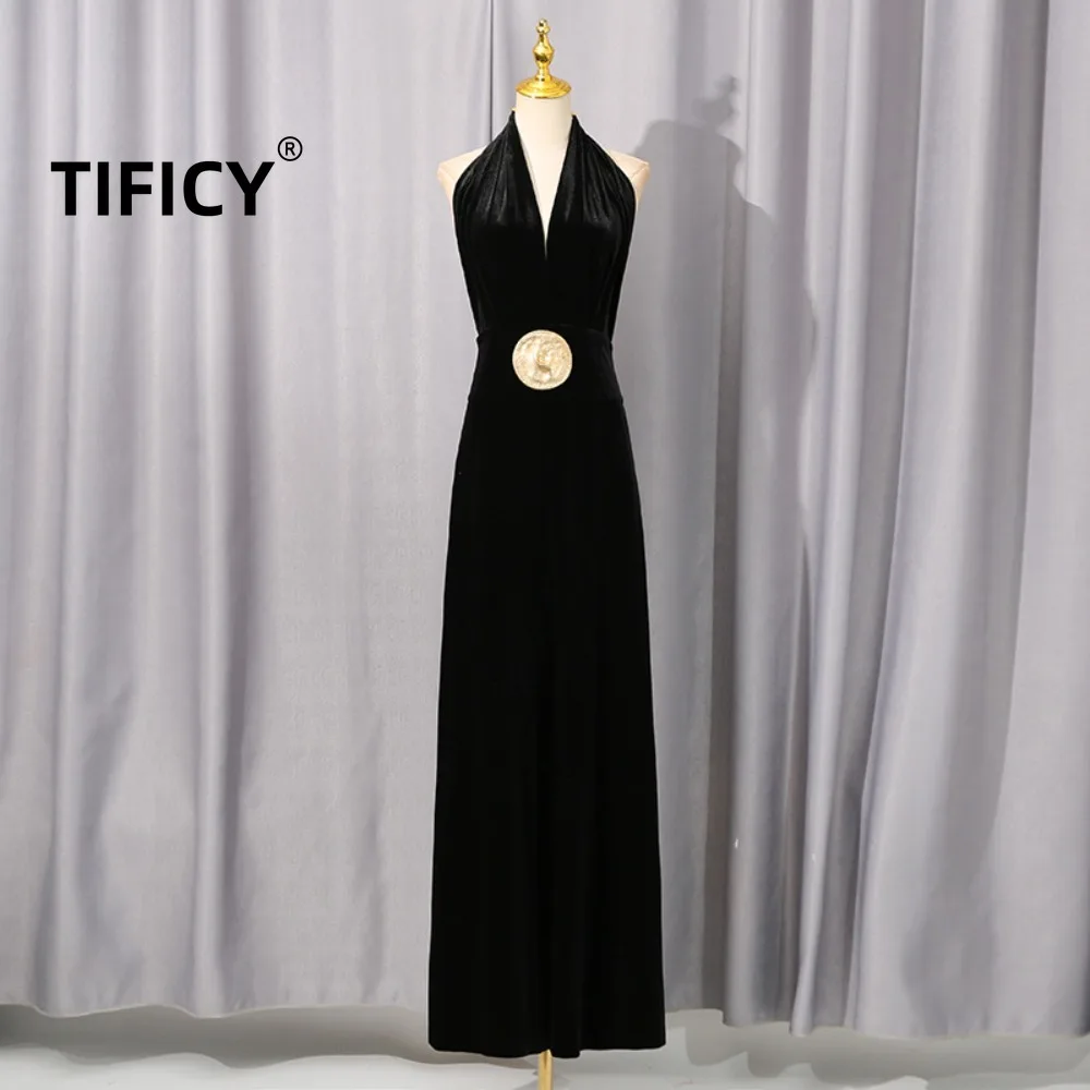 

High Street Fashionable Socialite Hanging Neck Jumpsuit Women's Summer New High-end Hanging Neck Backless Casual Wide Leg Pants