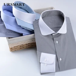 men's shirt casual plaid long sleeved with rounded collar spring and autumn plaid shirt men