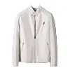 Spring Autumn Men's Motorcycle Leather Jacket Solid Stand Collar Jackets Fashion Casual Trend White Windproof Coat Streetwear