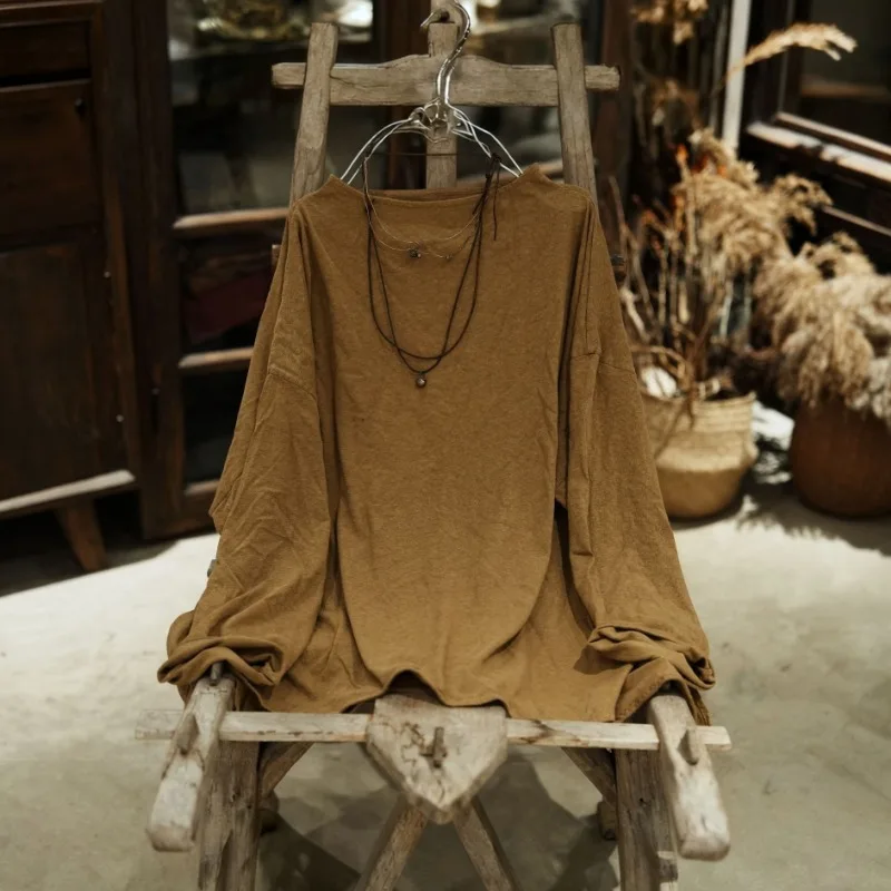 Women Hemp Knit Pullover Autumn Winter Mock Neck One Line Neck Long Sleeve Slim Basic Bottoming Shirt Elegant Knitwear Tops