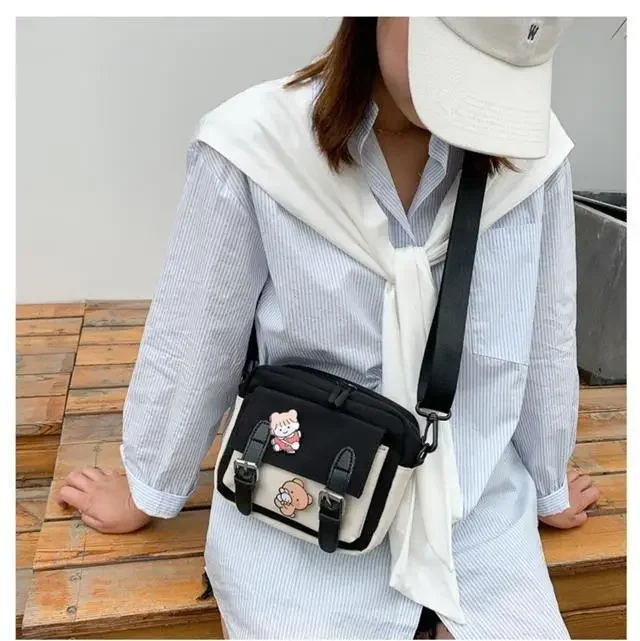 Crossbody Bag for Girls Student Single Shoulder Canvas Bag Kawaii Colorblock Preppy Bag Crossbody Bag For School