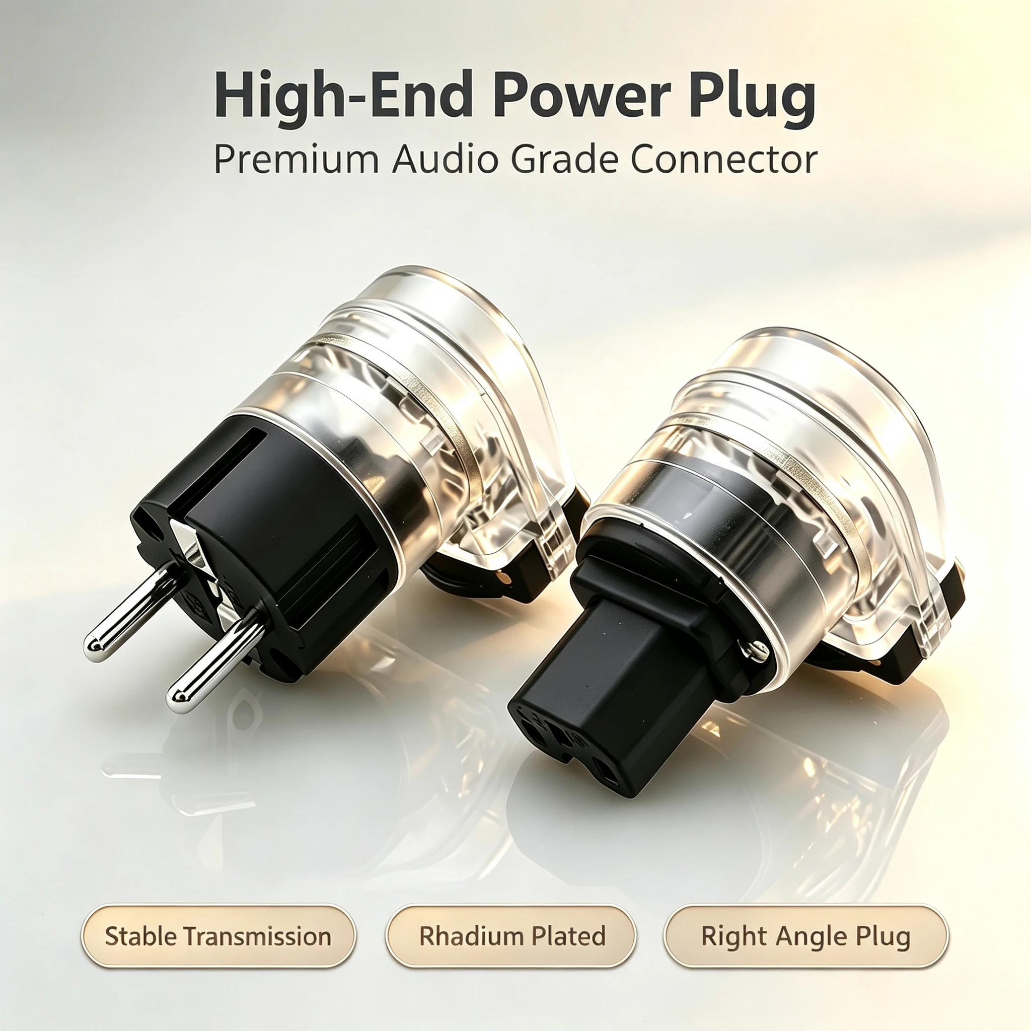 HiFi IEC C13 Female Socket Rhodium Plated Power Connector Schuko Plug 7-character L-shaped Right Angle Male EU Plug For Adapter