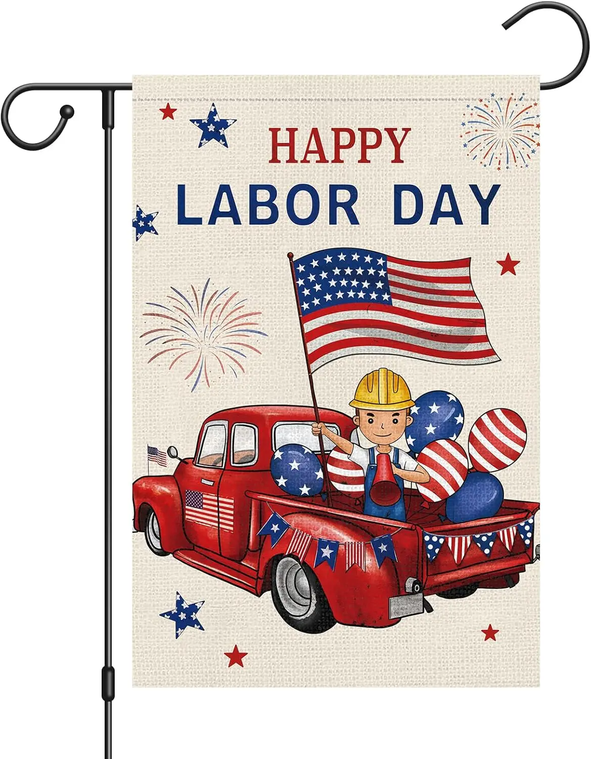 Happy Labor Day Garden Flag 12 x 18 inch Double Sided Burlap American Small Outside Yard Decoration