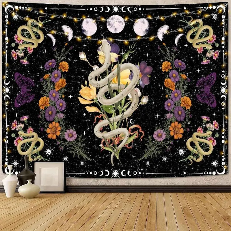 VIKAMA Vintage Art Nouveau Cats Tapestry Wall Hanging Peony Floral Ornate Retro Aesthetic Wall Art Bedroom Living Room Decor