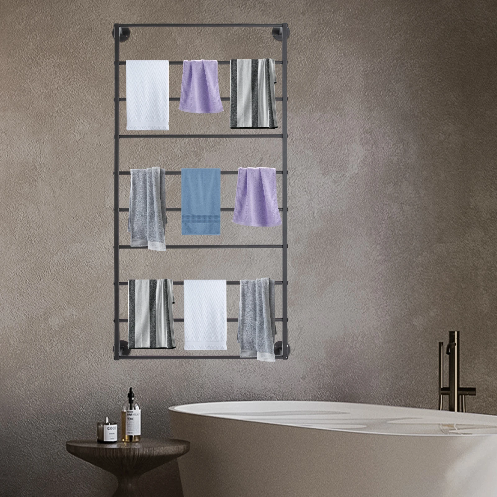 

10-tier Wall Mounted Scarf Display Rack, Tissue Paper Ribbon Holder Storage with Pre-drilled Holes for Storing Scarves, Towels