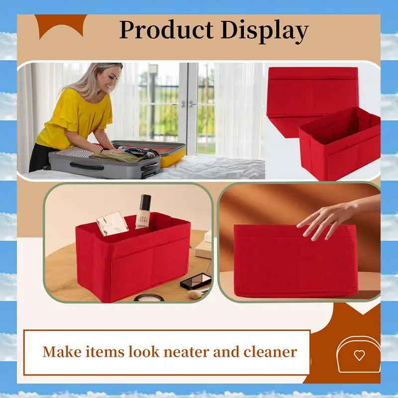 

A11I Red Home Storage Bag Purse Organizer Felt Insert Bag Makeup Organizer Inner Purse Portable Cosmetic Bags Storage Tote