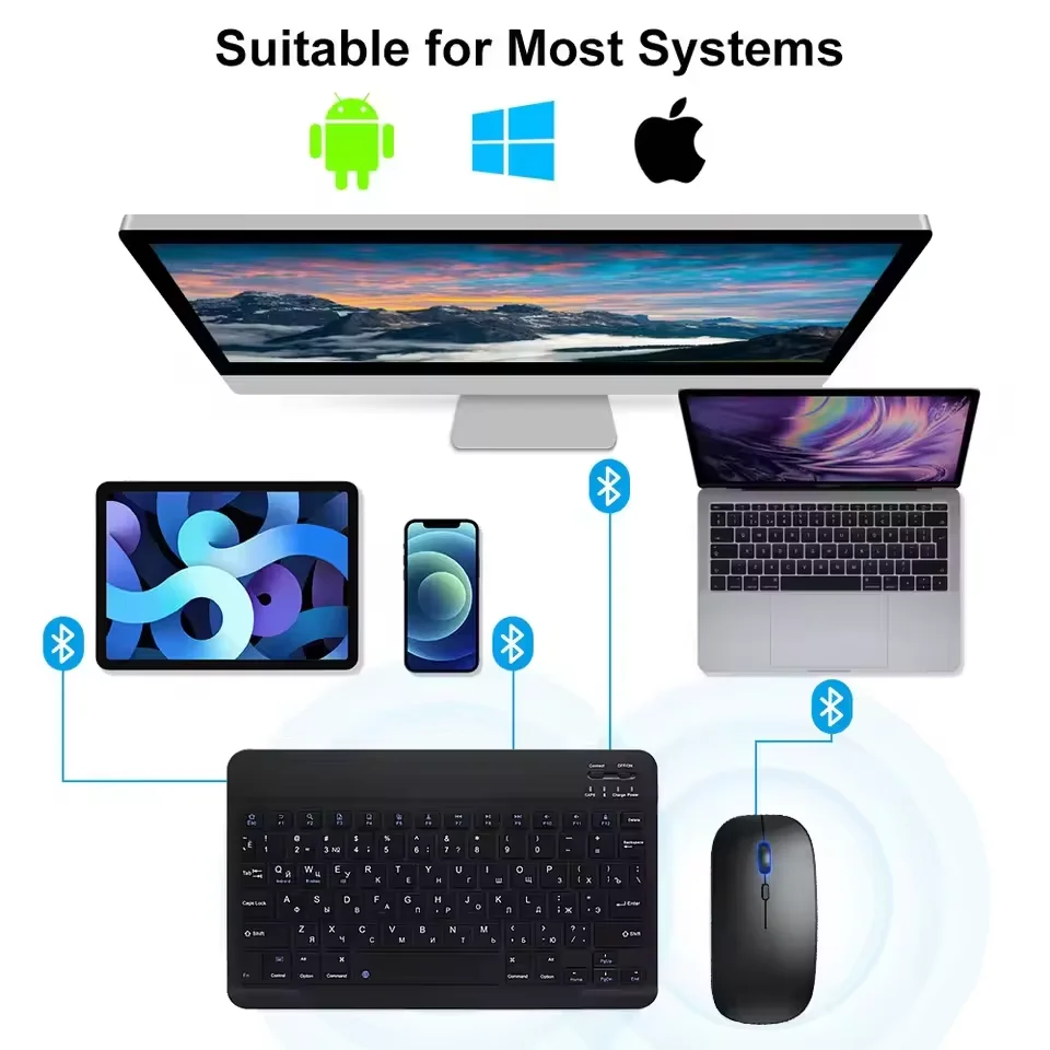

2025 New Bluetooth Wireless Keyboard Mouse For IOS Android Windows Tablet For iPad Air Mini Pro Spanish Korean