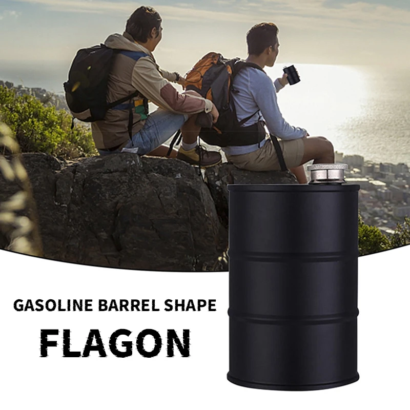 25OZ 750ML Hip Flask Vodka Oil Drum Shape Body 304 Stainless Steel Alcohol Liquor Wine Bottle Whisky Flagon Oil Barrel Jug