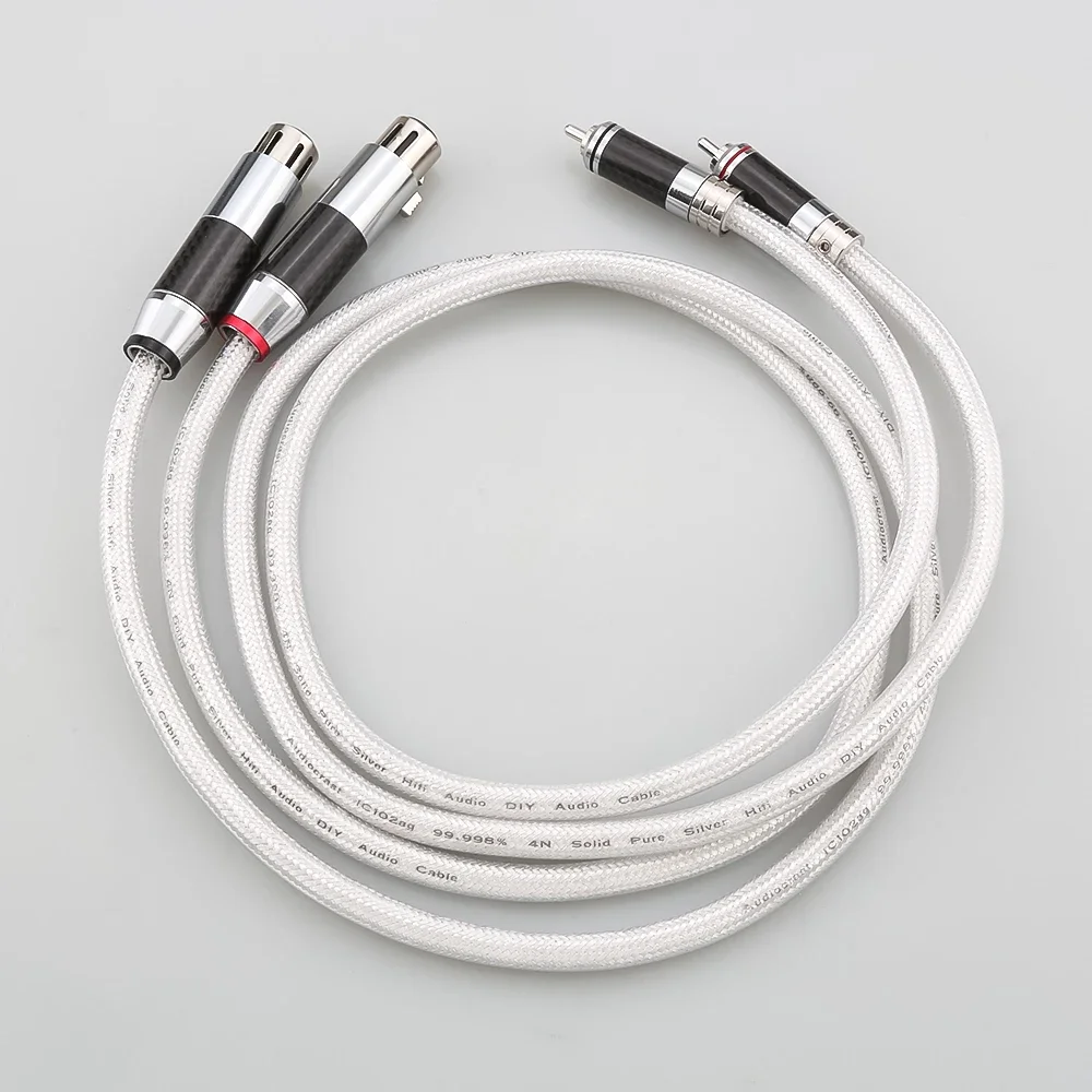 IC102AG 99.998% Cable RCA a XLR de fibra de carbono de plata pura interconexión de Audio HiFi sólido PSS núcleo de plata pura enchufe plateado