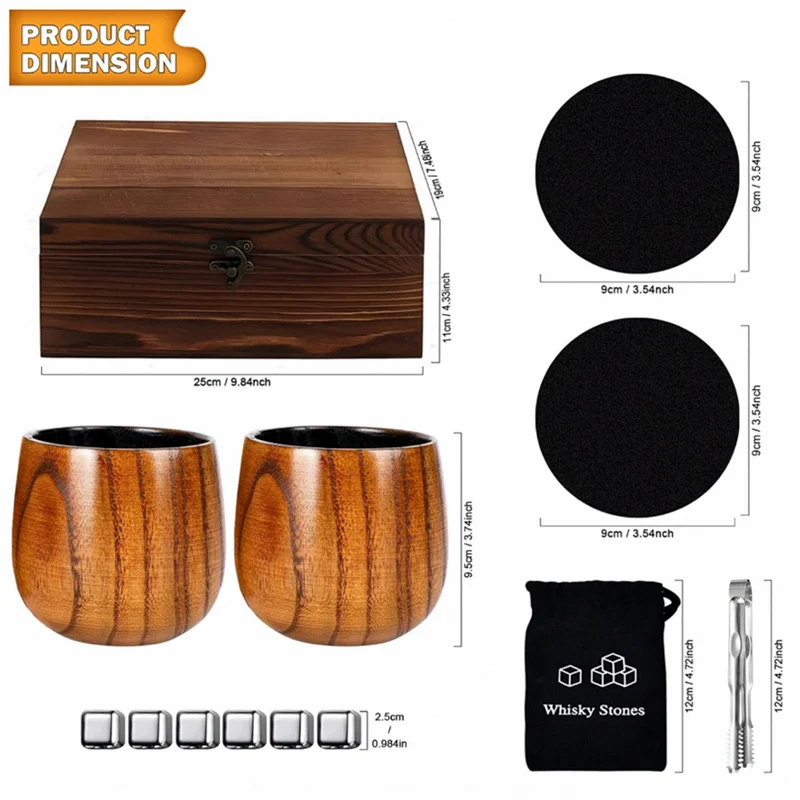 Artisanal Charred Wood Bourbon Kit, Finish Irish Addition Set Highlighting Hand Incised Goblets and Refrigerating Stones