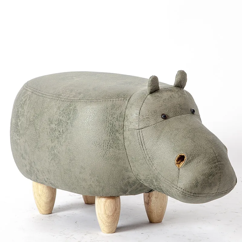 Toy Box,Hippo Shaped Animal Ottoman Storage Footrest Stool Upholstered Padded Seat Hippo Stool Pouf Adorable Bench as Kids Gift