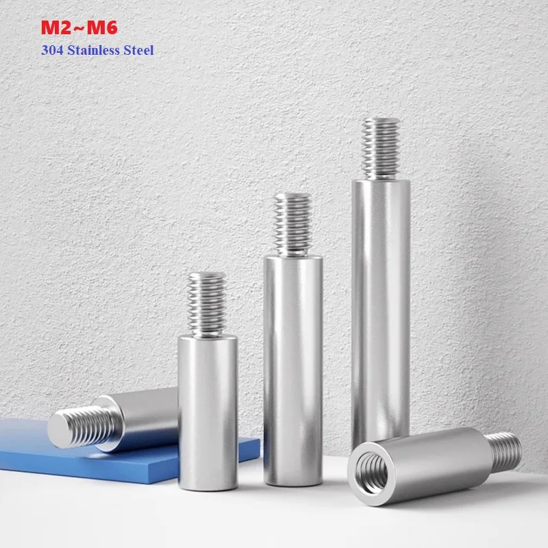 M2 M2.5 M3 M4 M5 M6 304 Stainless Steel Threaded Pillar L+4/6/8mm Round Spacing Screw PCB Standoff Spacer Single Head Column