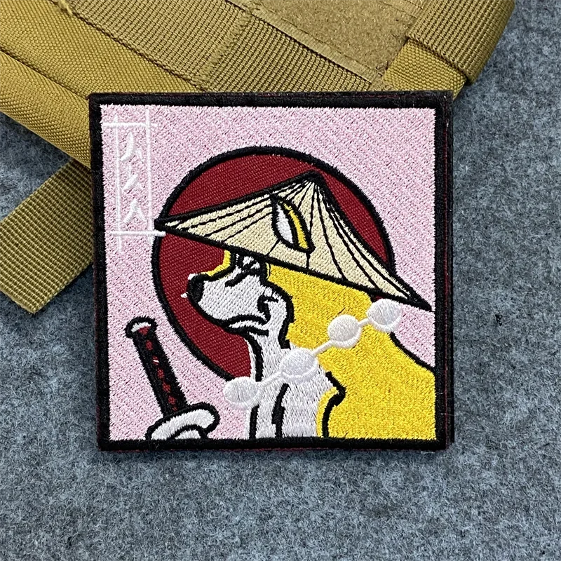 Remendo Bordado Samurai Japonês Shiba Inu, Gancho e Loop Akita Dog, Emblema de Moral Tático, Braçadeira, Mochila, Roupas Adesivos