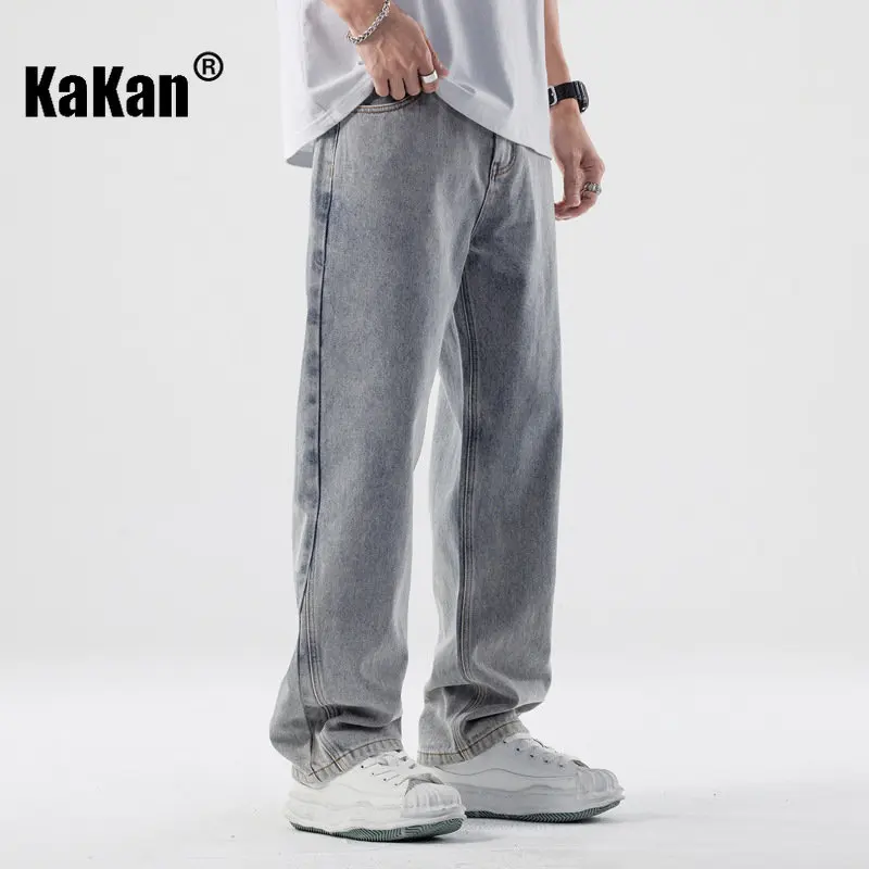 

Kakan - Youth Popular Straight Denim Pants for Boys In Spring and Summer American High Street Loose Straight Jeans K03-3606