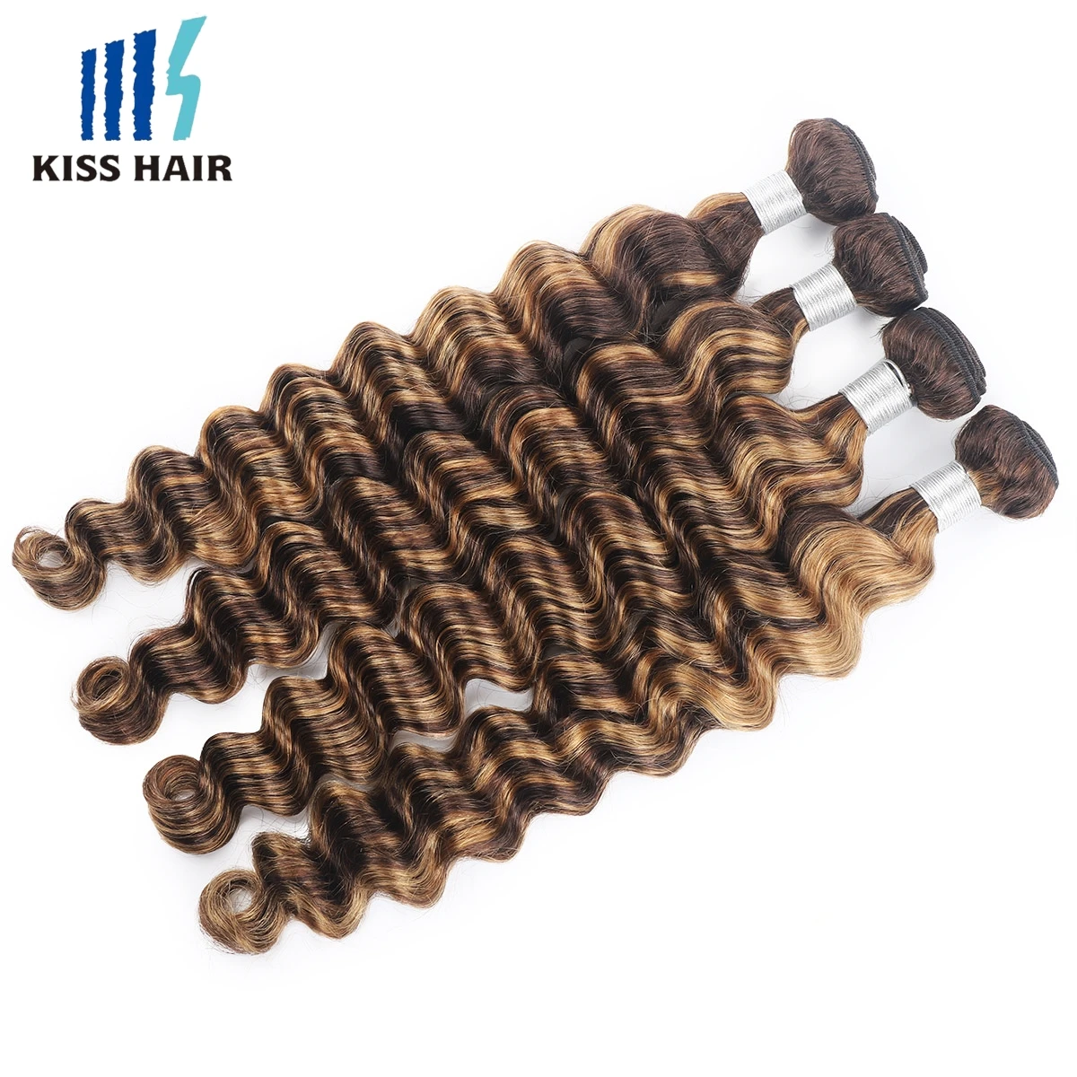 Deep Wave P4/27 Highlight Human Hair Bundles Brown Mixed Blonde Brazilian Hair Extension Wavy Double Wefts 1/3/4 pcs