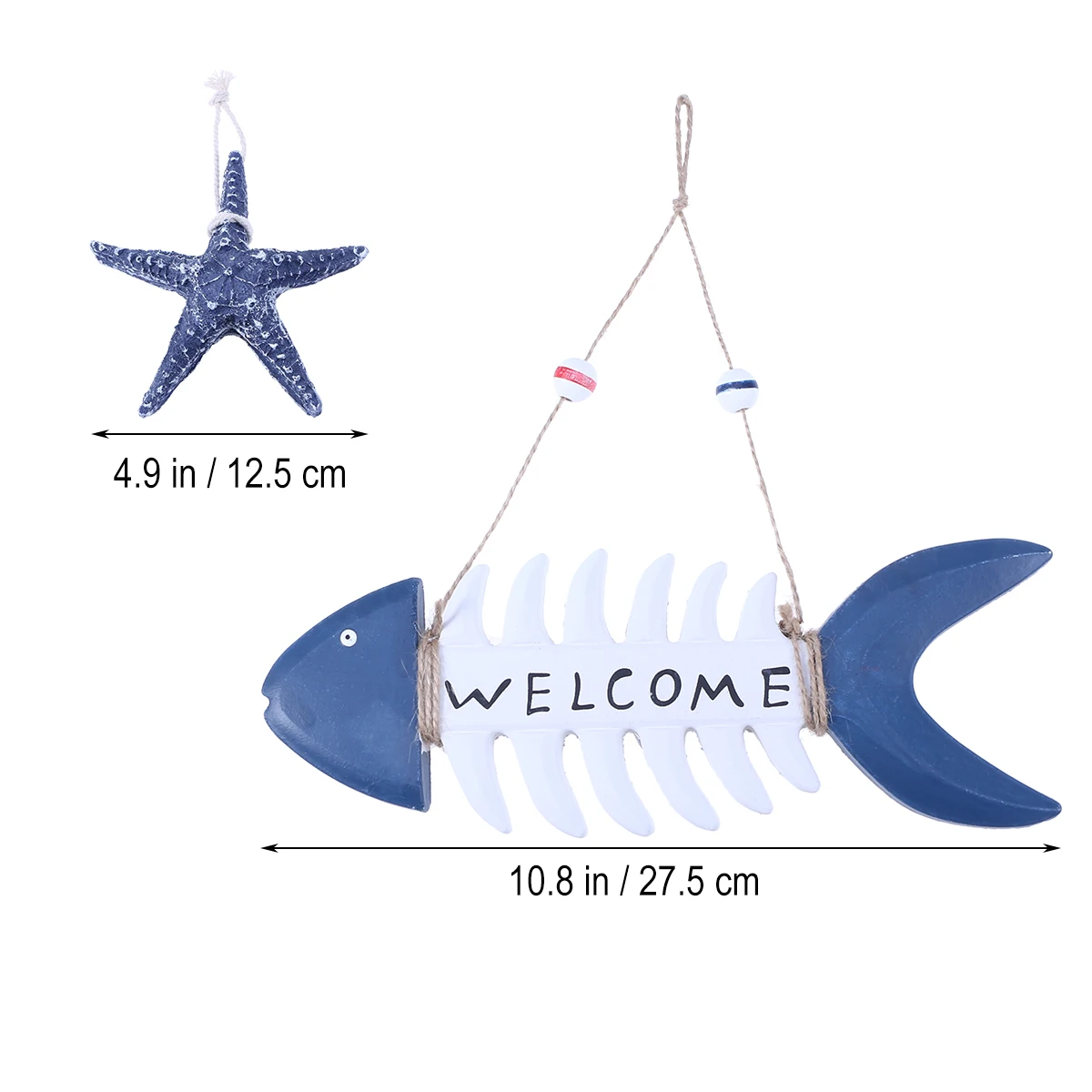 

2pcs Wooden Fish Bone Welcome Sign Hanger Mediterranean Decor Ornament for Home Wall Fireplace Window Decoration Sea Nautical