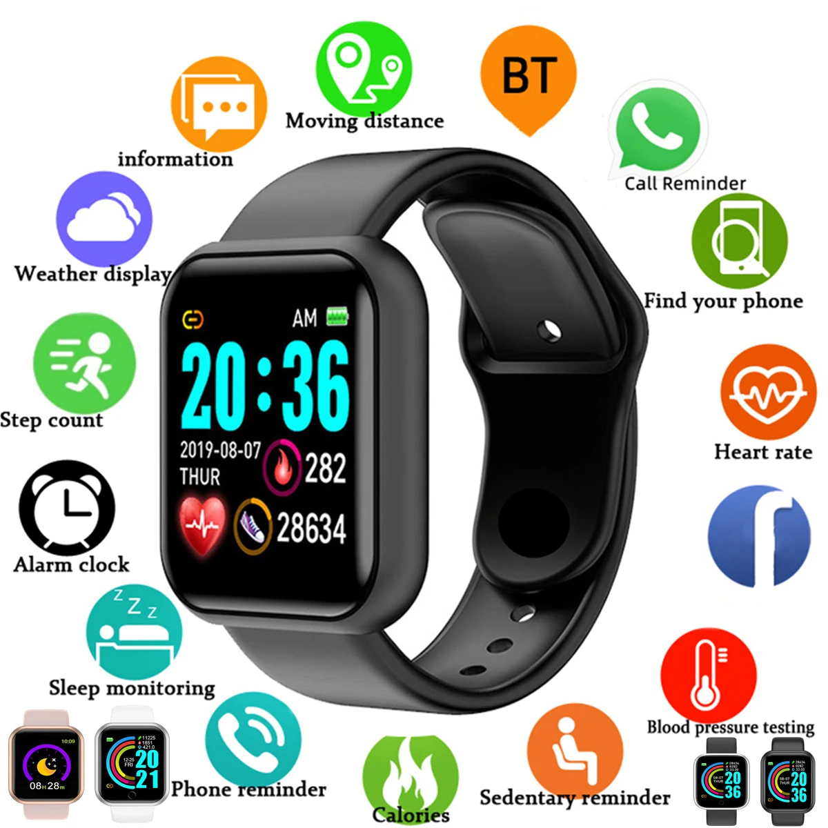 Smart Watch Women Men Music Control Bluetooth Calories Fitness Monitor Smartwatch Running Tracker Sport Bracelet For Android IOS