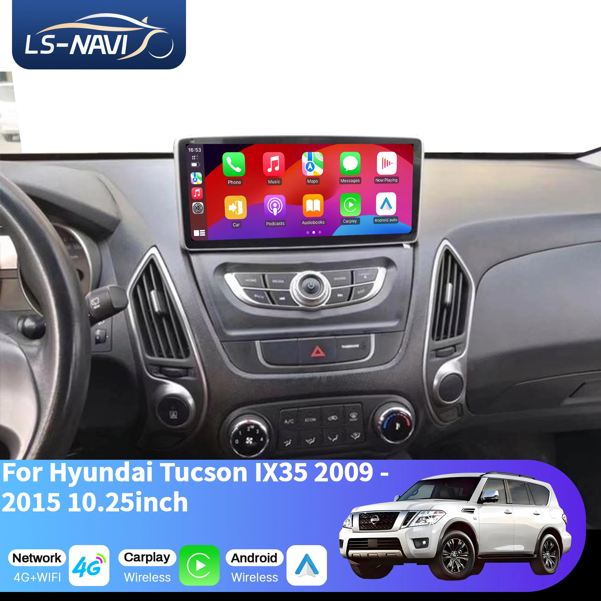 

10.25 inch Android 14 For Hyundai Tucson IX35 2009-2015 Car Radio Wireless Bluetooth CarPlay Multimedia Head Unit Touch Screen