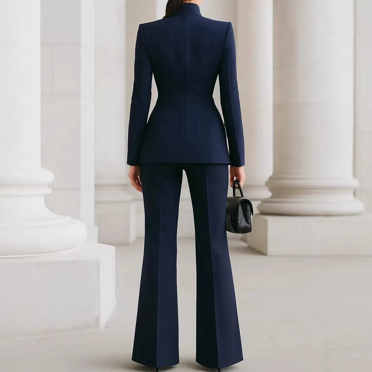 Women's Elegant Long Sleeve Solid Color Blazer with Pocket Single Button Full Length Pants Streetwear Pantsuit Ladies Set