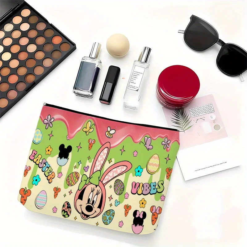 디즈니 미키 빈티지 메이크업 가방 1개 - 부활절 달걀, 꽃, 나비 패턴이 있는 밝은 봄 디자인 - 여성용 귀여운 다기능 지퍼 가방, 보석 보관 가방, 완벽한 여행용 지퍼 정리함