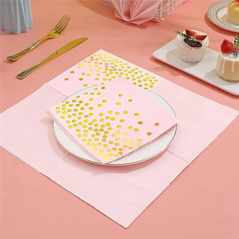 

ABYS-400 Count Disposable Napkins Pink & Gold Raw Wood Pulp For Birthday Dinner Memorial Wedding Party Supplies
