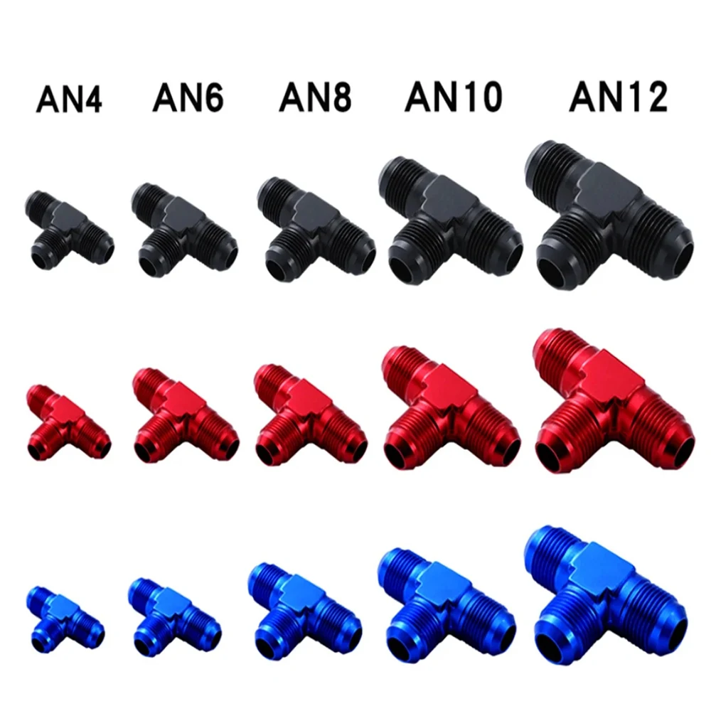 

AN4 AN6 AN8 AN10 AN12 Black/Blue/RedUniversal Aluminum Hose Tee Connector Fitting Male To Male Tee OnSide Thread Fitting Adapter