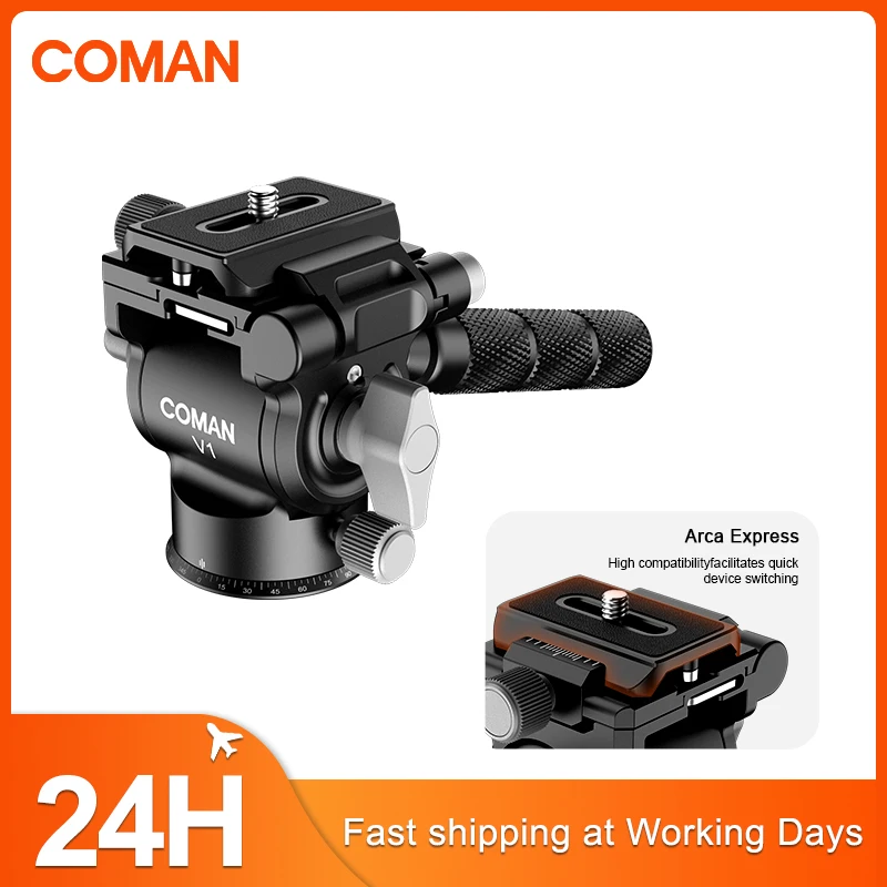 Coman v1 cabeça de vídeo fluido hidráulico tripé cabeça mini tripé arca suíço placa liberação rápida para câmera dslr tripé carga 3kg