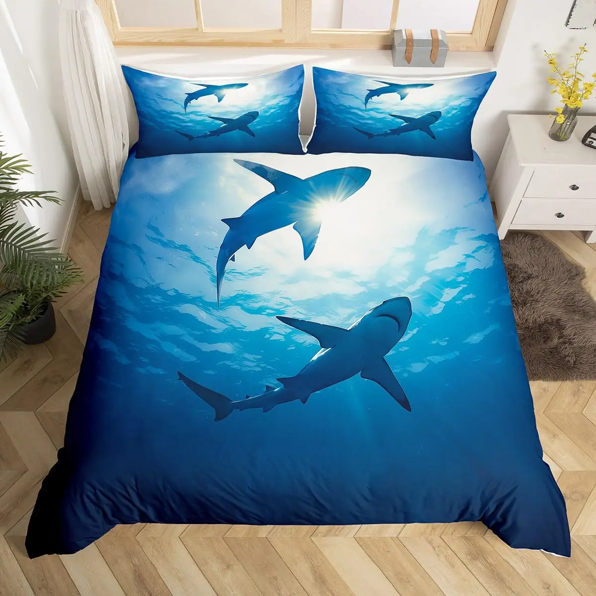 Dolphin Duvet Cover Kids Blue Ocean Marine Themed Bedding Set Boys Girls Sea Animal Comforter Cover Set Microfiber Quilt Cover