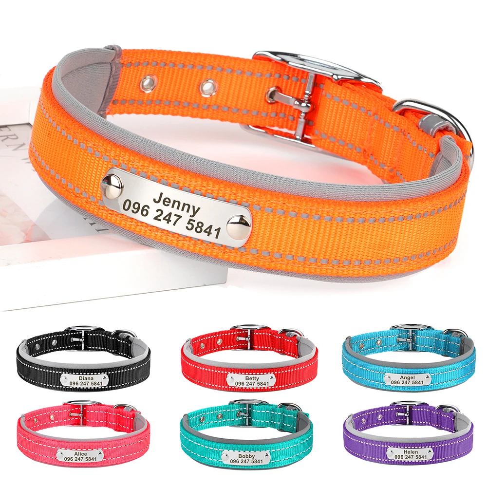 Personalized Dog Collar Reflective Dogs ID Collars Free Engrave Name Collars Adjustable for Small Medium Large Dogs Pet Pitbulls