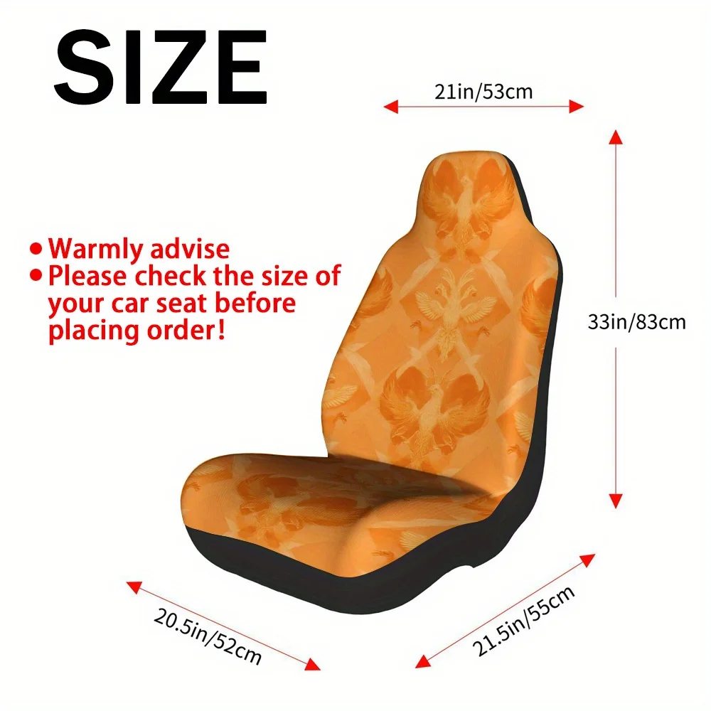 Set Of 2, Phoenix Golden Silhouette Design Car Seat Covers, Comfortable And Collapsible, Fits Most Front Seats, Perfect For Enha