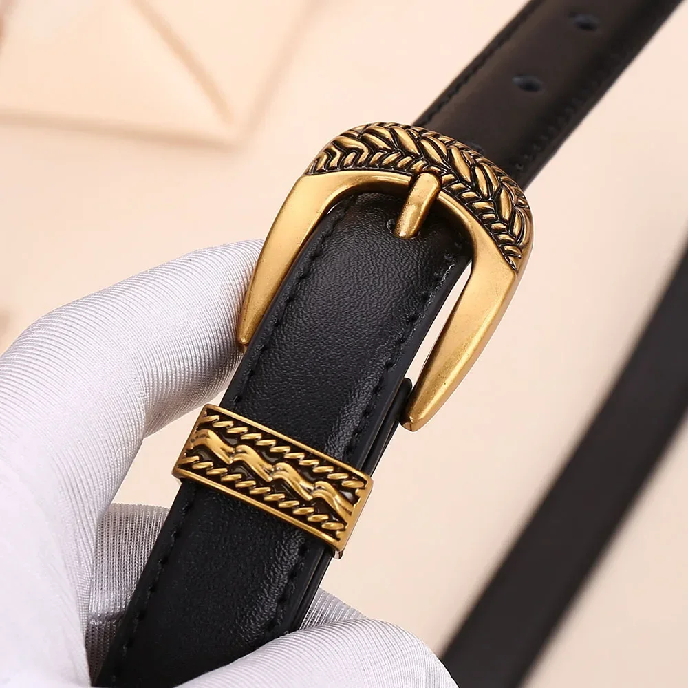 

Luxury Retro Carved Buckle Fashionable Belt Women's Brand Needle Buckle Versatile Black European and American New Belt