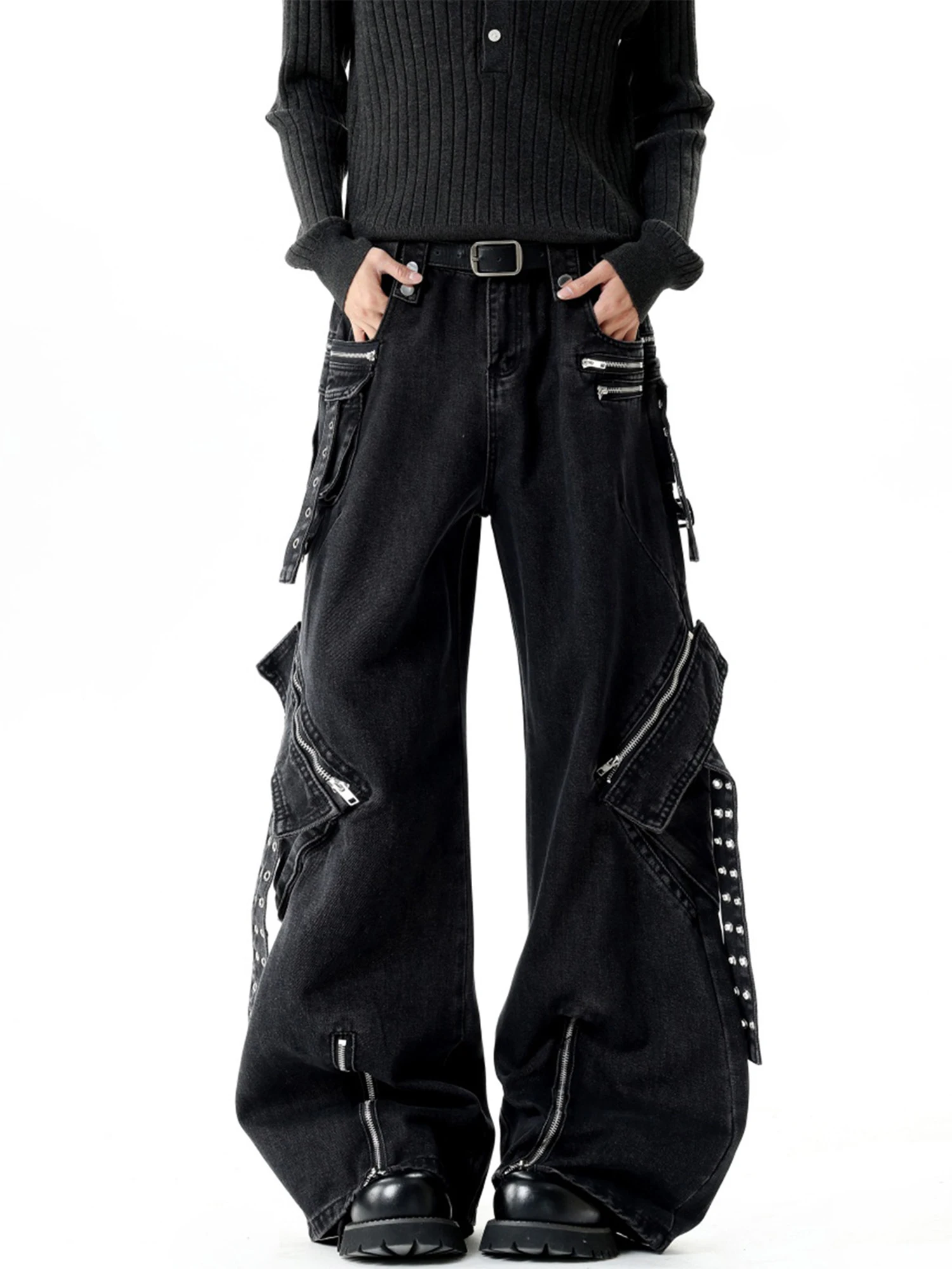 Women Black Gothic Emo Y2k Baggy Cargo Jeans Japandi Style Vintage Hiphop Oversize Wide Jean Pants Harajuku Denim Trousers 2026