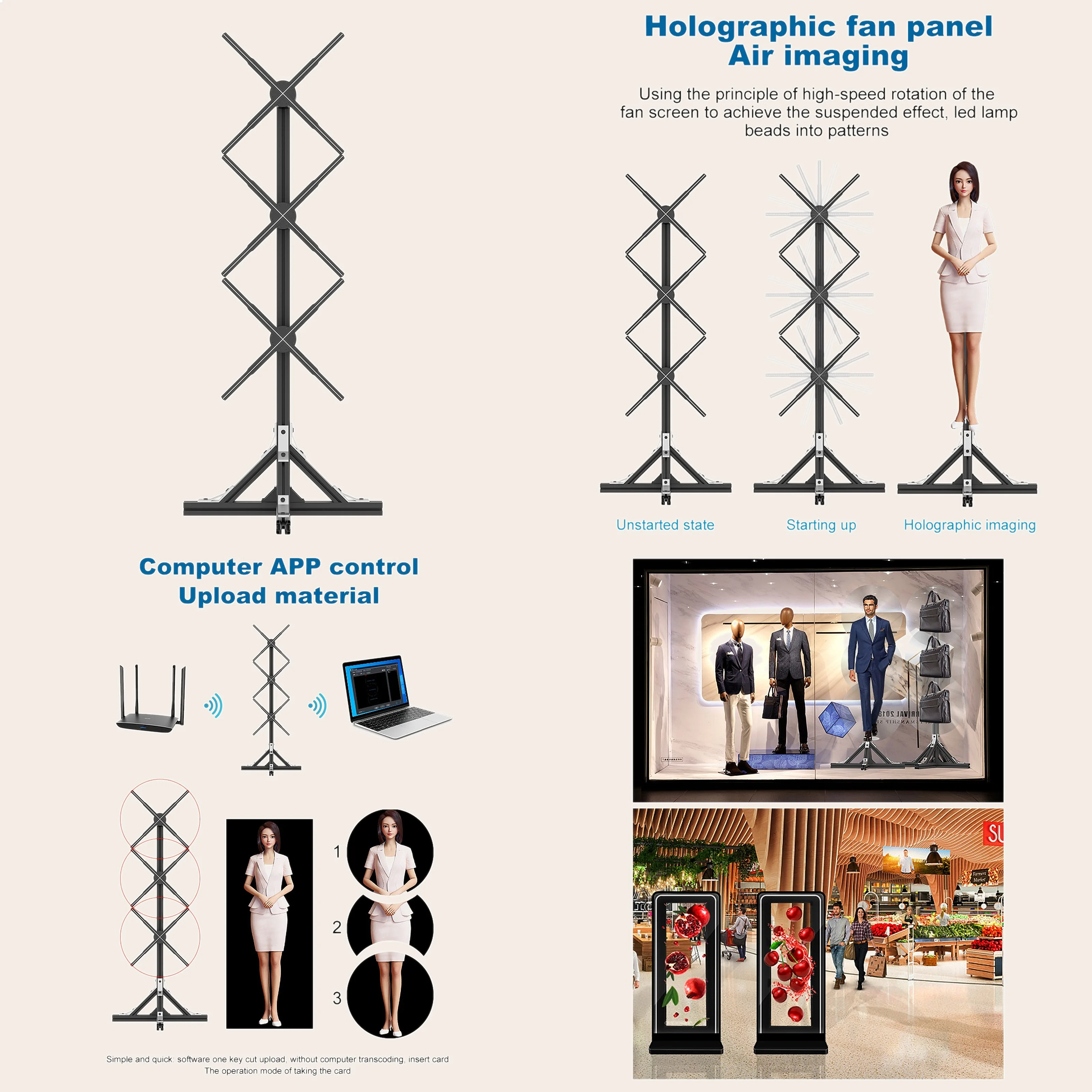 3D 50cm Hologram Projector Fan Advertising LED Sign Display Stand Support Image Video
