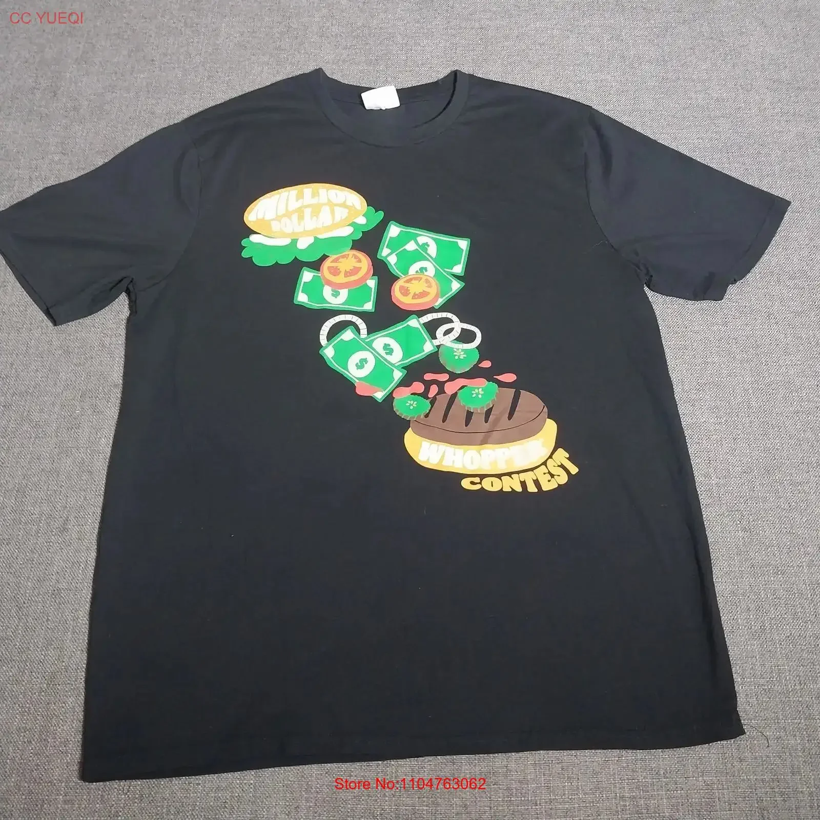 Burger King T Shirt Million Dollar Whopper Contest 2XL Black  vintage Washed Breathable graphic Stylish homme