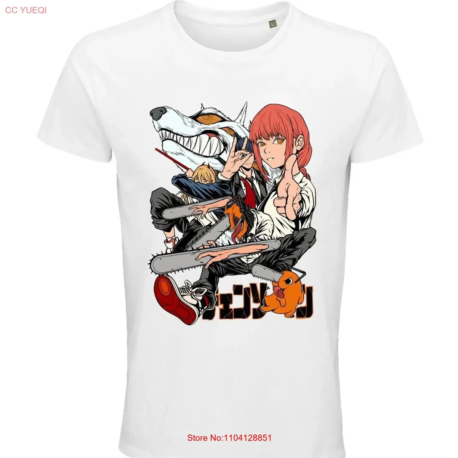 

Футболка Chainsaw Man с Денджи, Почитой, Макимой, аниме-принт, хлопок, винтажная, с эффектом потертости, для повседневной носки, дизайнерская одежда