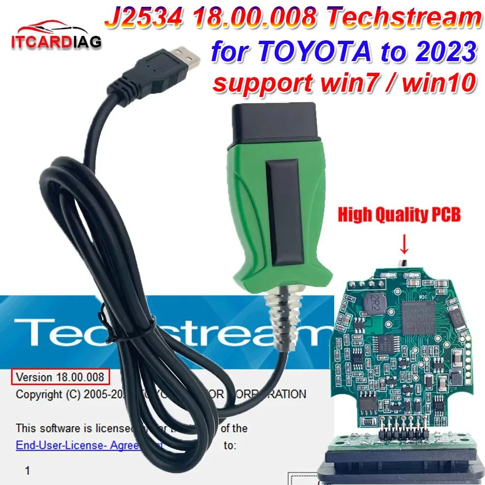 V165 DLC3 18.00.008 Techstream For TOYOTA 2 TOYOTA2 TIS J2534 Passthru OBDII OBD2 AutoCar Diagnostic Cable Scanner Till 2023Year