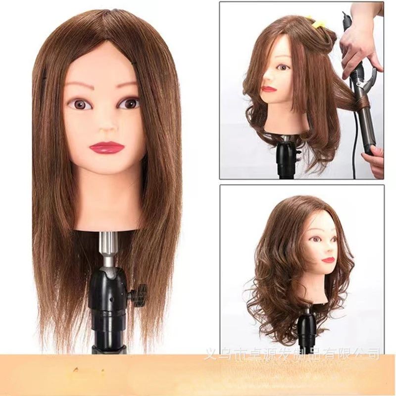 100% Real Hair Head Model Artificial Haircut Teaching Head 18 Inches Mixed Human Hair Head Model Apprentice Haircut Doll