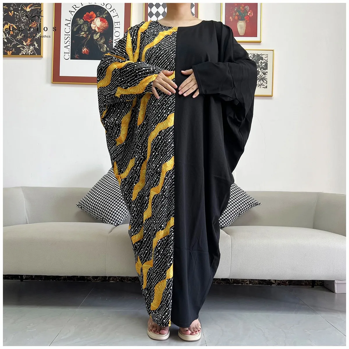 Latest Style New Style Leng Sleeve African Dashiki Floral Printing Loose Cotton Caftan Lady Summer Maxi Casual Dresses Vestidos