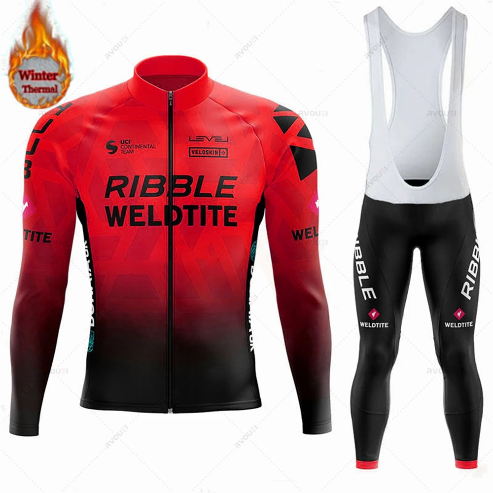 Team 2024 Winter Hot Wool Cycling Jersey Set Men Bicycle Suit Outdoor Sportswear MTB Bike Uniform Maillot Ciclisno Kit Triathlon